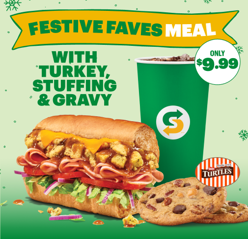 Festive Subs, 2 cookies, drink