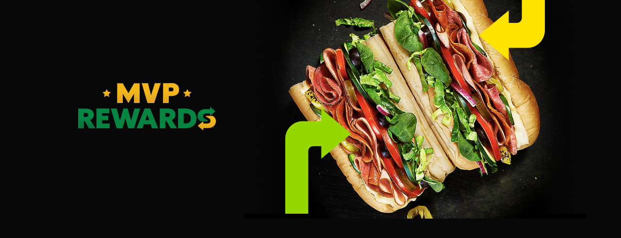  Subway® MVP Rewards logo next to two 6” subs. 