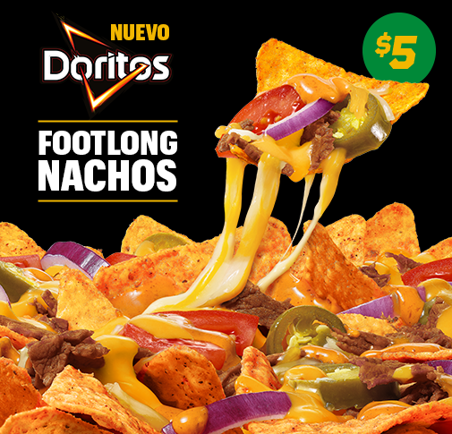 Closeup of new Doritos® Footlong Nachos—only $5.